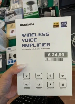 amplificatore vocale wireless qeekada con microfono lavalier hi-res audio