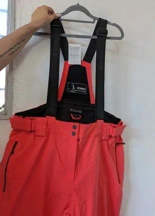 Pantaloni sci snowboard Kiltec corallo rosso con bretelle